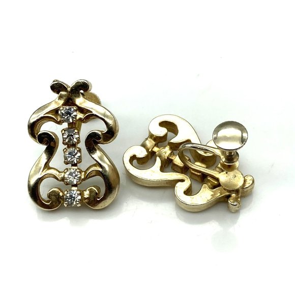 Elegant Vintage Flourish Earrings, Polished Gold Tone Screw Back Scrollwork - Picture 6 of 6